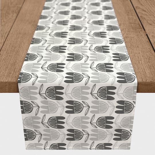 Mid Mod Gray Florals 16" x 90" Cotton Twill Runner